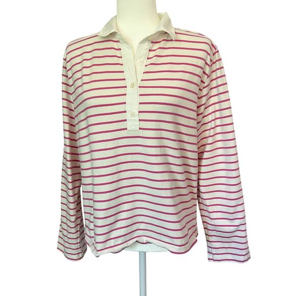 J. Crew Pink Stripe Poplin collar polo shirt - Picture 1 of 7